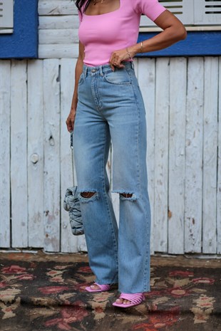 Yüksek Bel Geniş Paça Vintage Jean